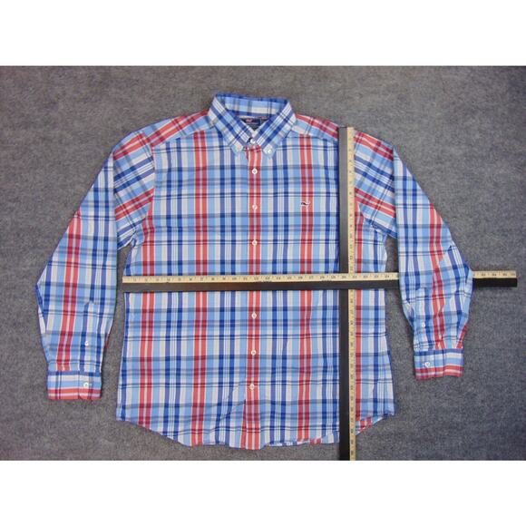 Vineyard Vines Shirt Mens XL‎ Slim Fit Whale Blue Red Plaid - Picture 4 of 9
